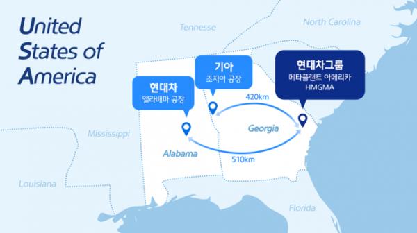 Hyundai　Motor　Group's　car　manufacturing　plants　in　the　US