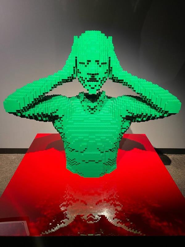 “Green” by Nathan Sawaya, made entirely of Legos, now on view in a Raleigh gallery