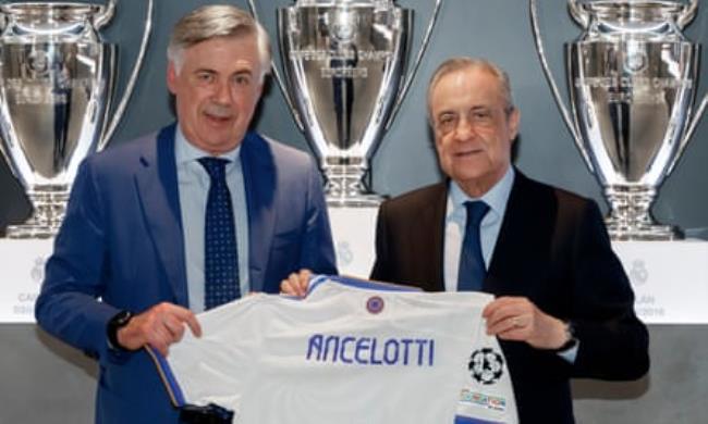 Carlo Ancelotti with Madrid’s president Florentino Pérez