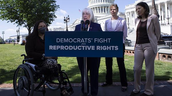 Sen. Patty Murray (D-Wash.) addresses reporters during a press co<em></em>nference of Democratic women Senators on their co<em></em>ntinued fight to protect abortion rights on Capitol Hill in Washington, D.C., on Thursday, May 19, 2022.